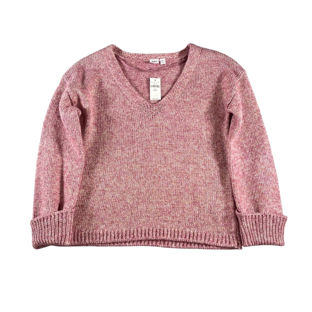 Gap Womens Size XS Petite Pink Metallic V-Neck Knit Sweater NWT